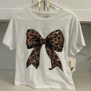 LEOPARD PRINT COQUETTE BOW TEE size Medium.  Ribbon tee.